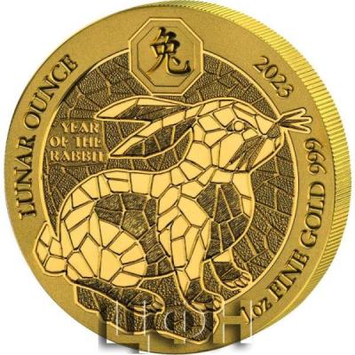 «2023 1 oz Rwanda Lunar Ounce - Year of the Rabbit .999 Gold BU Coin».jpg