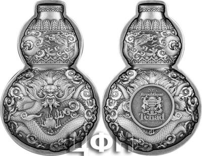 «DRAGON HULU BOTTLE GOURD 1 Oz Silver Coin 5000 Francs Chad 2023 Antique Finish».jpg