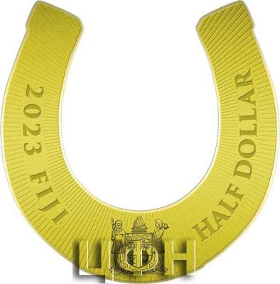 «50 Cents HORSESHOE LUCKY CHARM Gilded Base Metal Coin ½ Dollar Fiji 2023 BU-Brilliant Uncirculated».jpg