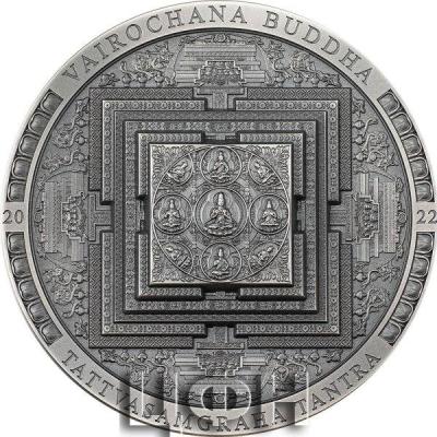 «VAIROCHANA BUDDHA MANDALA Archeology Symbolism Antiqued 3 Oz Silver Coin 2000 Togrog Mongolia 2022».jpg