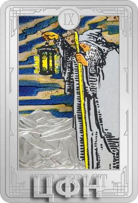 «TAROT CARDS THE HERMIT 2022 1 OZ FINE SILVER PROOF COLOURED COIN – NIUE – NZ MINT».jpg