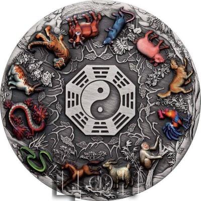 «5 Dollars 12 LUNAR ANIMALS Colored Chinese Calendar 5 Oz Silver Coin 5$ Tuvalu 2022 Antique Finish».jpg