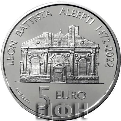 «Moneta €5,00 Argento PROOF 550° anniversario della scomparsa di Leon Battista Alberti».jpg