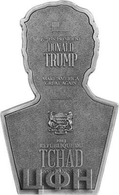 «DONALD TRUMP Shaped 1 Oz Silver Coin 5000 Francs Chad 2023 Antique Finish ».jpg
