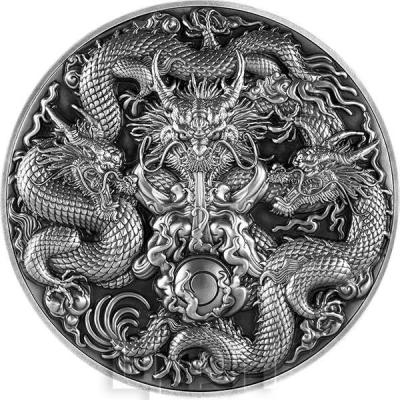 «TRIPLE DRAGONS 5 Oz Silver Coin 25000 Francs Chad 2023 Antiqued Silver ».jpg