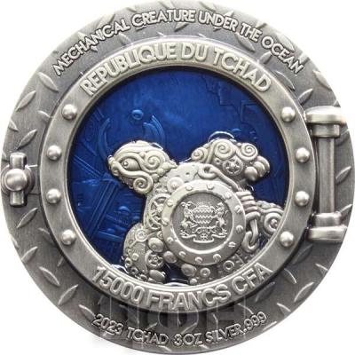 «MECHANICAL CREATURE Under the Ocean 3 Oz Silver Coin 15000 Francs Chad 2023 Antique Finish ».jpg