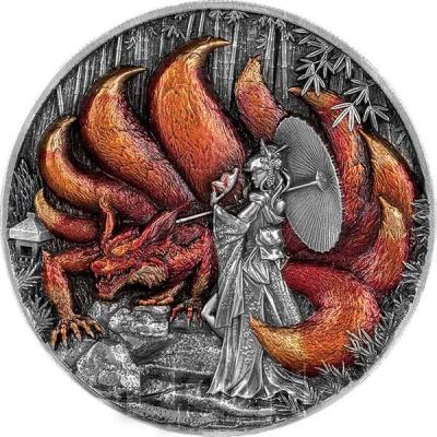 «NINE TAILED FOX 1 Oz Silver Coin 5000 Francs Chad 2023 Antique Finish».jpg