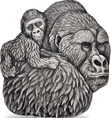 «GORILLA AND CHILD Shaped 1 Oz Silver Coin 5000 Francs Chad 2023 Antique Finish ».jpg