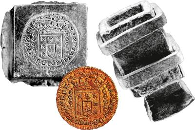 Dies for contemporary counterfeit coin Moidore 1770.jpeg