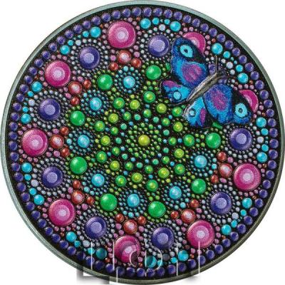 «20$ Palau 2023 Black Proof FLOWER WITH BUTTERFLY Dot Art 3 Oz Silver Coin».jpg