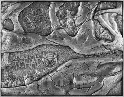 «TYRANNOSAURUS REX FOSSIL 15 OZ (1OZ SILVER + 14OZ CU) SILVER COLOR COIN 5000 FRANCS TCHAD 2023».jpg