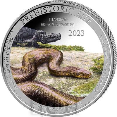 «20 Francs Democratic Rep. of Congo 1 oz Silver Titanoboa color».jpg