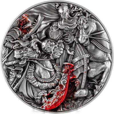 «10000 Francs Chad 2023 Antique Finish GUAN YU SLAYS HUA XIONG 2 Oz Silver Coin».jpg