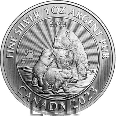 «1 oz. 99.99% Pure Silver Coin The Majestic Polar Bear and Cubs».jpg