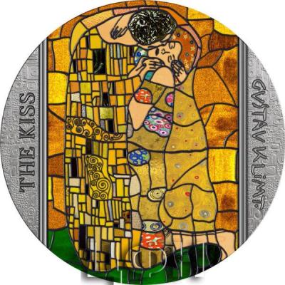 «2 Oz Silver Coin 10 Cedis Ghana 2023 Antique Finish KISS by Gustav Klimt Stained Glass Art».jpg