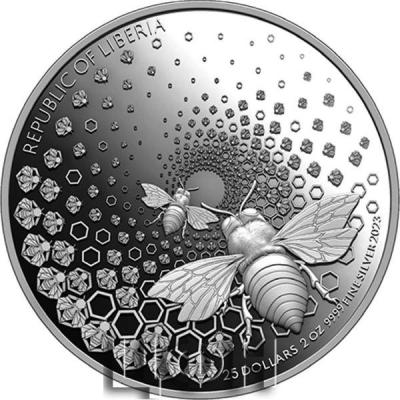 «25 Dollars BEE Entoma 2 Oz Silver Coin 25$ Liberia 2023 Proof».jpg