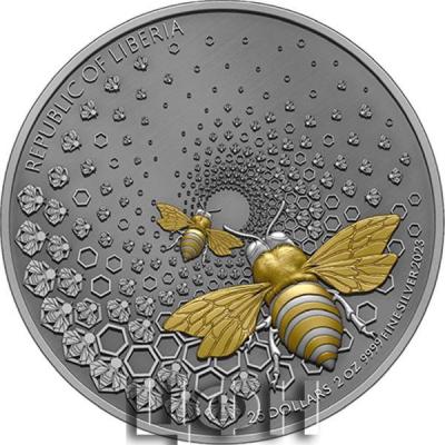«25 Dollars BEE Entoma Dark Gilded 2 Oz Silver Coin 25$ Liberia 2023».jpg