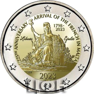 «2023, Мальта 2 евро, памятная монета «225-летие прибытия французов на Мальту»».jpg