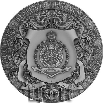 «5 Dollars BEHIND THE MASK 2 Oz Silver Coin 5$ Niue 2023 Antique Finish».jpg
