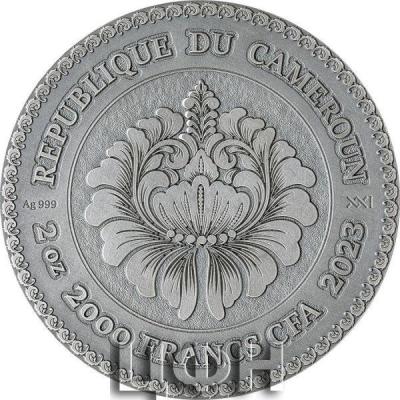 «GOLDEN TOUCH Twists of Destiny 2 Oz Silver Coin 2000 Francs Cameroon 2023 Antique Finish».jpg
