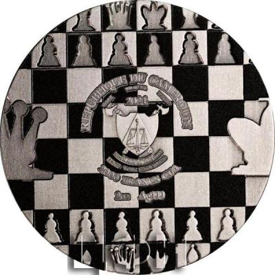 INTERNATIONAL CHESS Antiqued 2 Oz Silver Coin 2000 Francs Cameroon 2024 Antique Finish .jpg