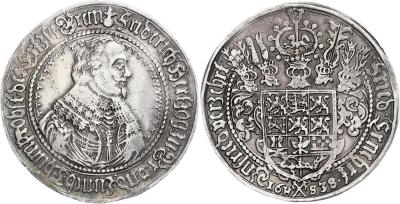 1638 Германия, Брауншвейг-Люнебург-Целле, Фридрих фон Целле, талер с готическим шрифтом (Клаусфаль).jpg
