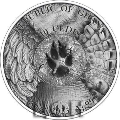 10 Cedis Ghana 2023 EAGLE Hunting in the Wild 2 Oz Moneta Argento Antique Finish (2).jpg