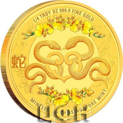 The Singapore Mint Lunar Snake 0.25 oz 999.9 Fine Gold Proof Colour Medallion.jpg