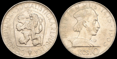 07-06-1415 ум.Cecoslovacchia - 10 Korun 1965 - 550 anni dalla morte di Jan Hus - Ag .500 - KM#58-Photoroom.png