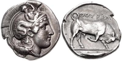 Фурии - Афина со Сциллой. Thourioi. Circa 350-300 BC. AR Double Nomos – Distater..jpg