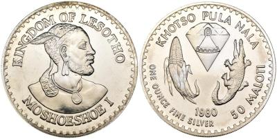 01-15-1996 Moshoeshoe II (1966-1990, 1995-1996) - 50 Maloti 1980 - 110° anniversario della morte del re Moshoeshoe I - Ag .925 - KM#27.jpg