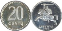 Литва 20 сент-90 пробник серебро